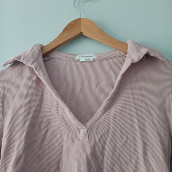 Lovers & Friends Celeste Blush Pink Waffle Knit Cropped Polo Top S - Picture 4 of 7